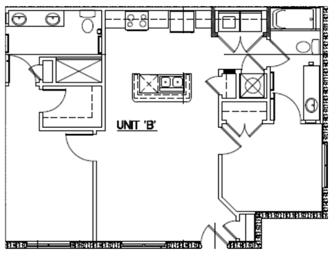 Floor plan for 2 beds, 2 baths, 1057 sqft
